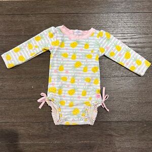 Ruffle Butts Pineapple Print Kids Swim One Piece - Pink and Yellow